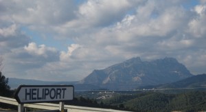 Ullastrell Heliport with Montserrat in the background